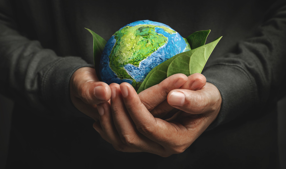 Illustration of sustainable shipping methods, featuring eco-friendly packaging and green energy transportation, emphasizing environmentally conscious logistics.